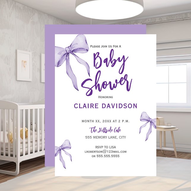 Baby Shower Soft Purple Bows Einladung (Baby Shower Soft Purple Bows Invitation)