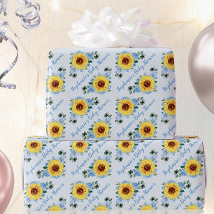 Baby Shower Sonnenblume Staubblau Personalisierter Geschenkpapier