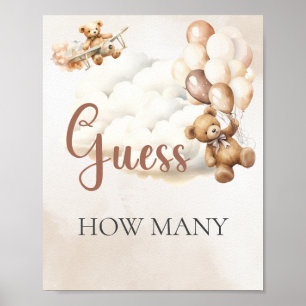 Baby-Shower-Spiel ERRATE WIE VIELE Bär-Ballons Poster