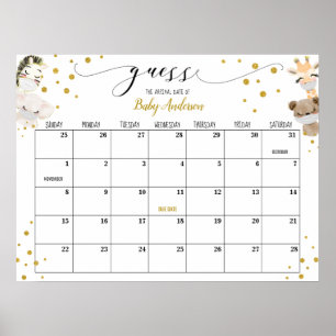 Baby Shower Spiel: Geburtstermin-Kalender Poster z