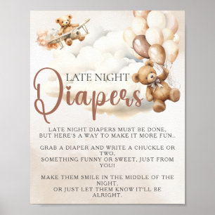 Baby Shower Spiel SPÄTE NACHT WINDELN Bär Ballons Poster