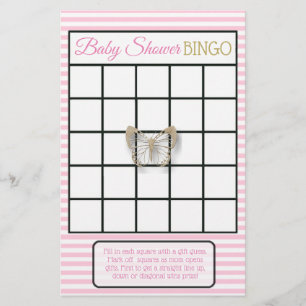 Baby Shower Spiele mit rosa und goldenem Schmetter Flyer