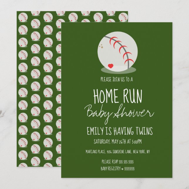 Baby shower sportif de baseball mignon Invitation  (Devant / Derrière)