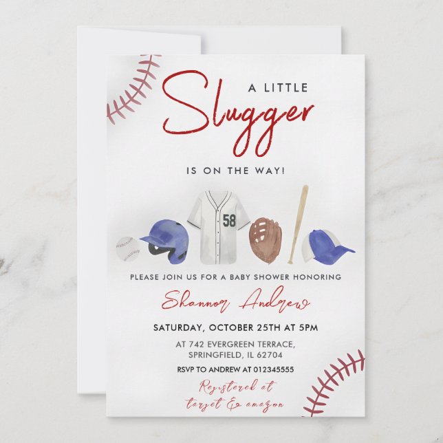 Baby shower sportif de baseball Slugger Invitation (Devant)