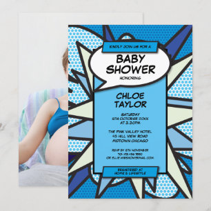 Baby Shower Sprinkle Moderne Blaue Baby Boy Foto Einladung