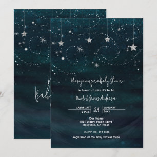 Baby Shower Sternenhimmel Blau & Silber Einladung