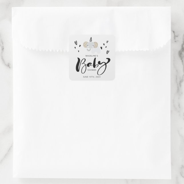 Baby shower | Sticker Carré Uni-Elephant mignon (Sac)