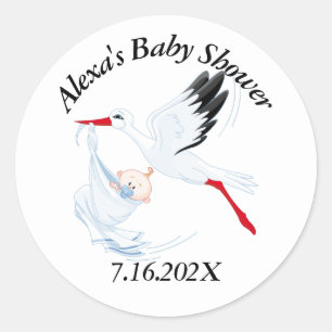Baby Shower Storch auf Weiß Runder Aufkleber