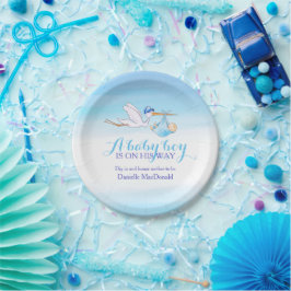 Baby Shower Storch Lieferung Baby Boy Art Platte Pappteller