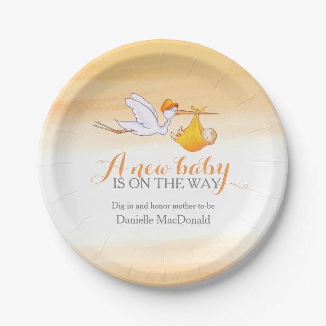 Baby Shower Storch Lieferung neue Baby Art Platte Pappteller (Vorderseite)