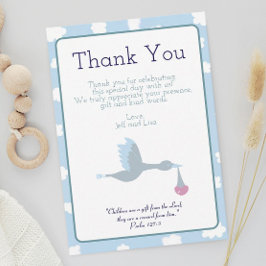 Baby Shower Stork Blue Sky Wolken und Bible Verse Dankeskarte