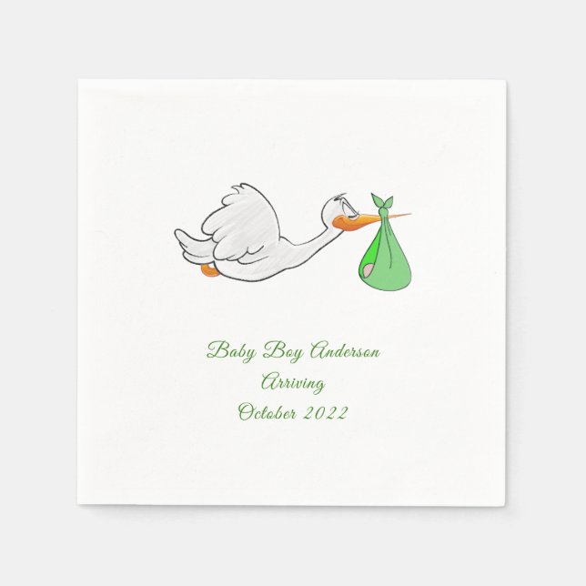 Baby Shower Stork Green Bundle Napkins Serviette (Vorderseite)