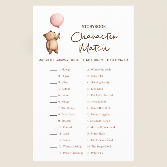 Baby Shower Storybook Character Match Game  Flyer (Von Creator hochgeladen)