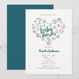 BABY SHOWER Strand Glamour Diamant Herz Einladunge Einladung