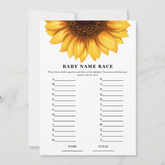 Baby shower Sunflower Automne Nom Course Carte de  (Devant)