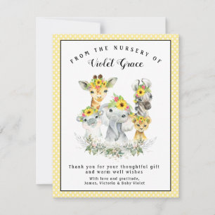 Baby shower Sunflower Safari Cartes de remerciemen