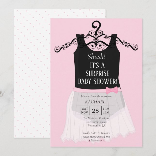 Baby shower surprise Ballerina Pink Invitation (Devant / Derrière)