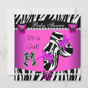 Baby Shower Süße Baby Mädchen Hot Pink Zebra Schuh Einladung