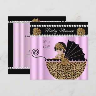Baby Shower Süße Baby Mädchen Rosa Leopard Bogen Einladung