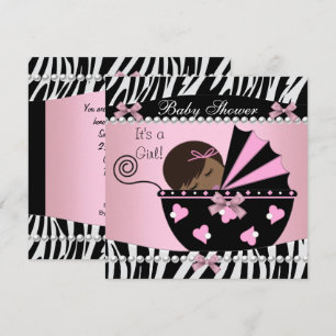 Baby Shower Süße Baby Mädchen Rosa Zebra Druck Einladung