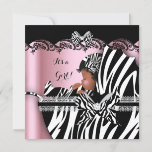 Baby Shower Süße Baby Mädchen Rosa Zebra Kinderwag Einladung