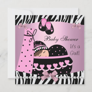 Baby Shower Süße Baby Mädchen Rosa Zebradruck Einladung