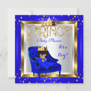 Baby Shower Süßer Junge Prinz Königlich Blaue Stuh Einladung