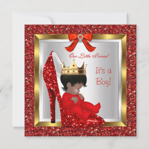 Baby Shower Süßer Prinz Royal Roter Schuh 2 Einladung
