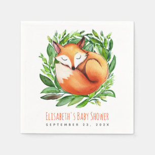 Baby Shower Süßer Schlafender Fuchs Aquarell Waldl Serviette