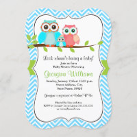 Baby shower Sweet Owl Invitation / Blue Green