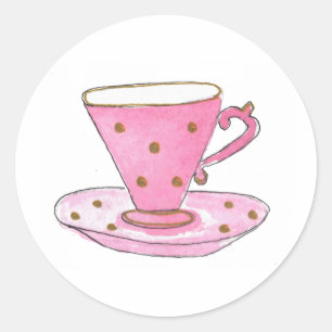 Baby Shower Tea Party   Aquarell Rosa Teetasse Runder Aufkleber
