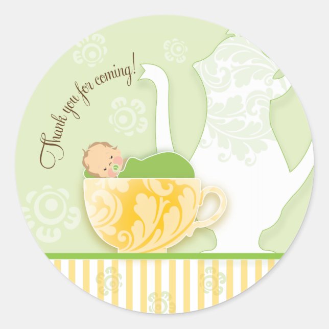 Baby shower Tea Party Favoriser Sticker | Neutre (Devant)
