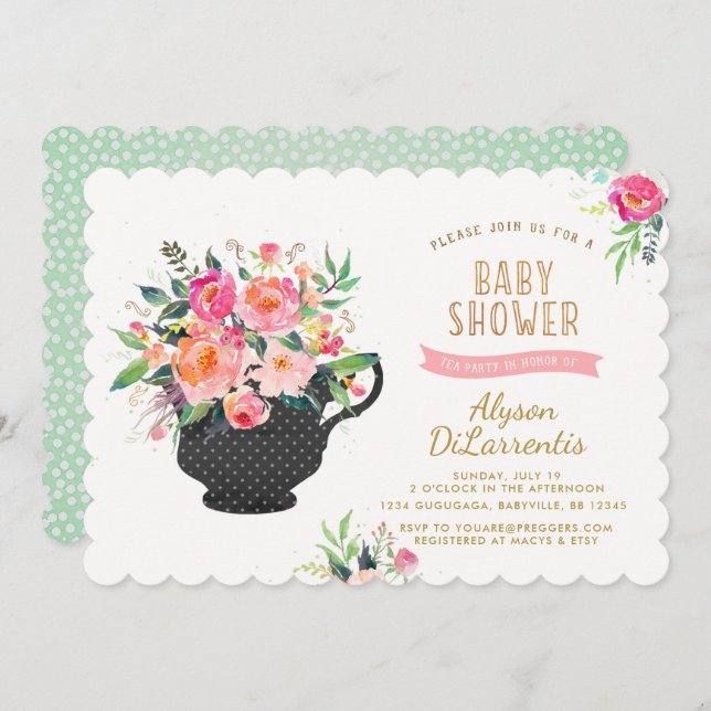 Baby shower Tea Party Invitation (Devant / Derrière)
