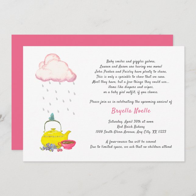Baby shower Tea Party Invitation pour le 2e 3e béb (Devant / Derrière)