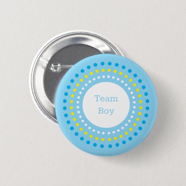 Baby Shower "Team Boy" Blue & Yellow Polka Dots Button (Vorne & Hinten)
