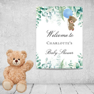 Baby-Shower-Teddy-Bär-Junge-blauer-Eukalyptus-Wald Poster