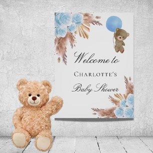 Baby-Shower-Teddy-Bär-Pampasgras blau Junge Poster