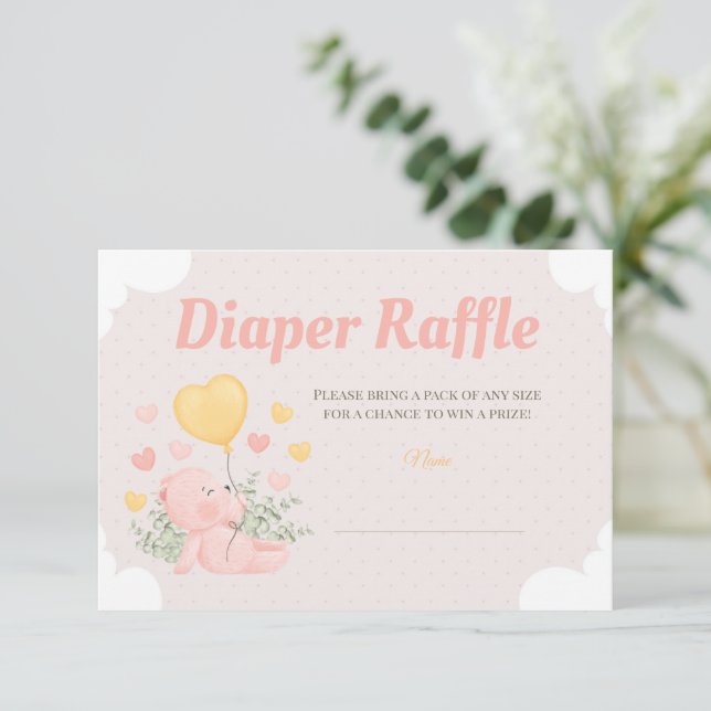 Baby shower Teddy Bear Girl Diaper Carte Raffle (Debout devant)