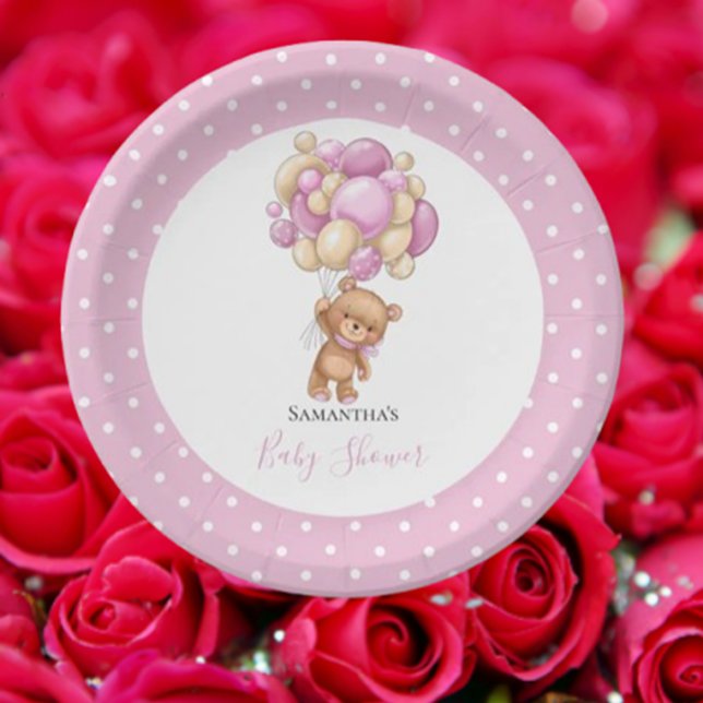 Baby Shower Teddy Bear Girl Pink Balloons Pappteller (Celebrate our little Teddy’s special day! Join us for fun moments, sweet memories, and lots of cake)