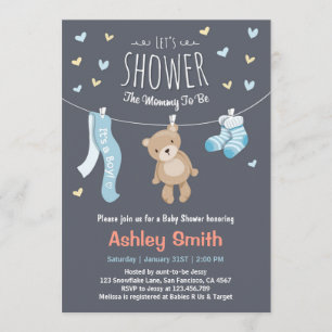 Baby shower Teddy Bear Invitation Baby Boy