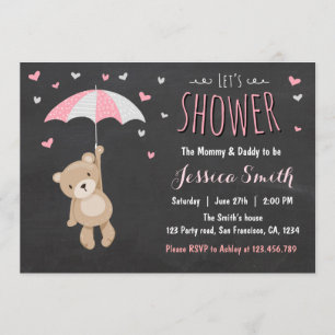 Baby shower Teddy Bear Invitation Baby Girl Rose
