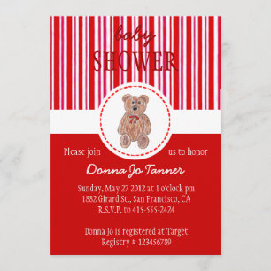 Baby shower Teddy Bear Sketch Invitation - Rouge