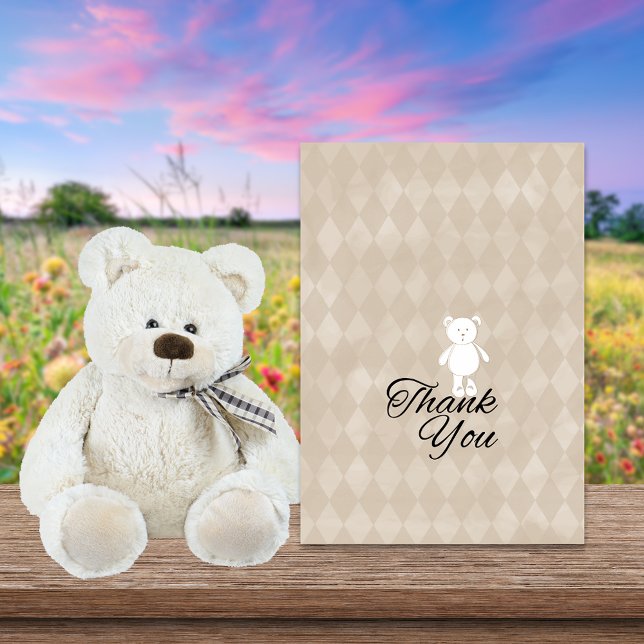 Baby Shower Teddy Bear | Tan-Raute Dankeskarte (Von Creator hochgeladen)