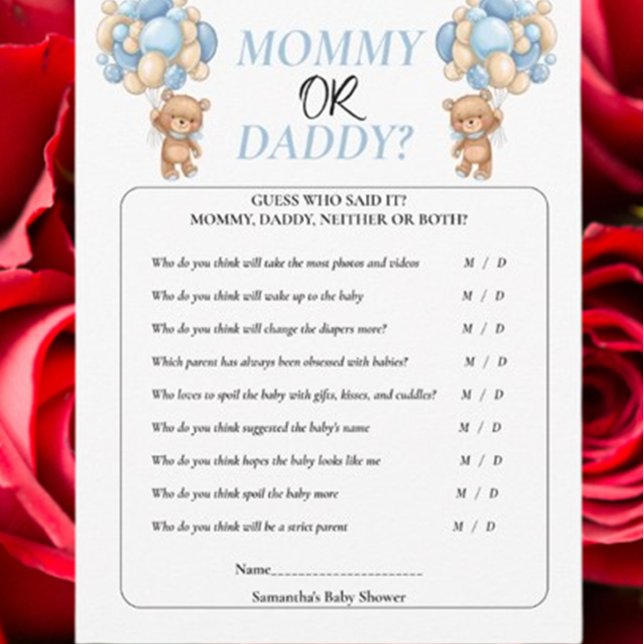 Baby Shower Teddy Blue Mommy oder Daddy Einladung (Celebrate your little one with our Baby Shower Teddy Blue Mommy or Daddy theme)