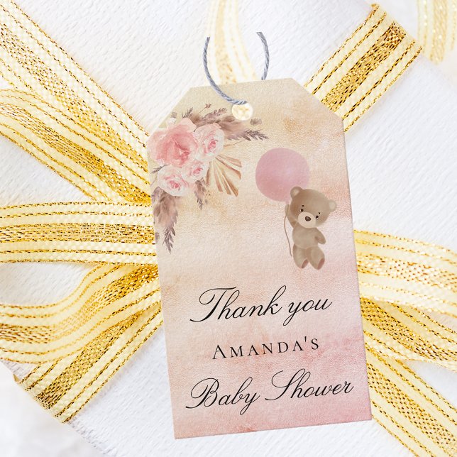 Baby Shower Teddy Blush Pampas Gras vielen Dank Geschenkanhänger (Von Creator hochgeladen)