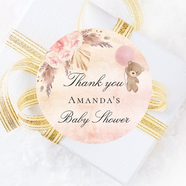 Baby Shower Teddy Blush Pampas Gras vielen Dank Runder Aufkleber (Von Creator hochgeladen)