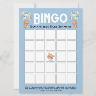Baby Shower Teddy Boy Bubbly Blau Bingo  Einladung