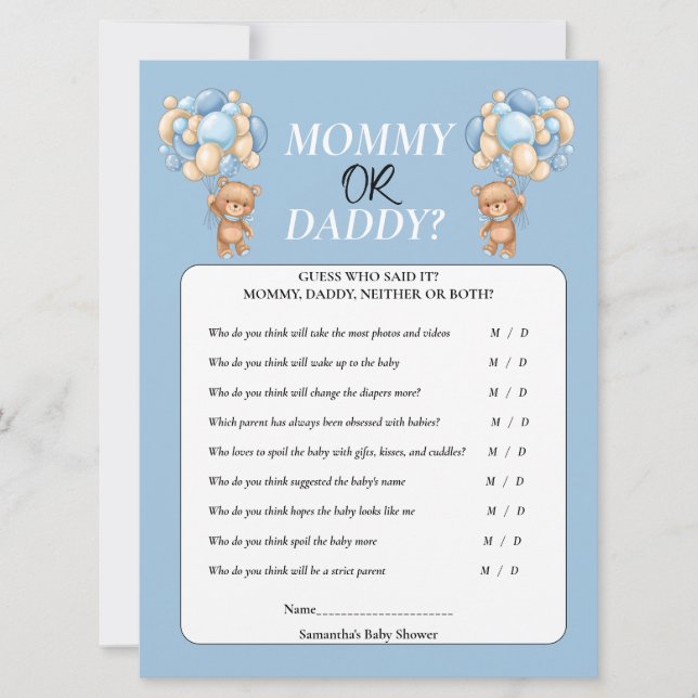 Baby shower Teddy boy maman ou papa Invitation (Devant)