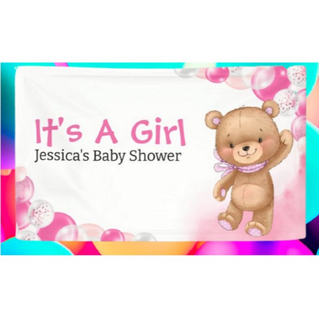Baby Shower Teddy Es ist ein Mädchen Banner (Baby Shower Gifts Find baby shower gift ideas with Teddy Bear Adventure)