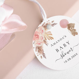 Baby Shower teddy pampas grass blush thank you Geschenkanhänger